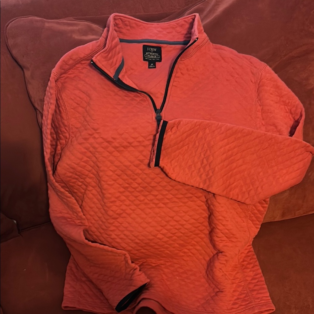 J. Crew Quilted Coral Half-Zip Pullover